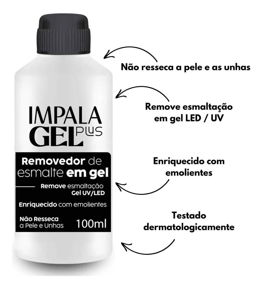 Kit Impala Removedor Esmalte Gel 100ml + 10 Dedeiras