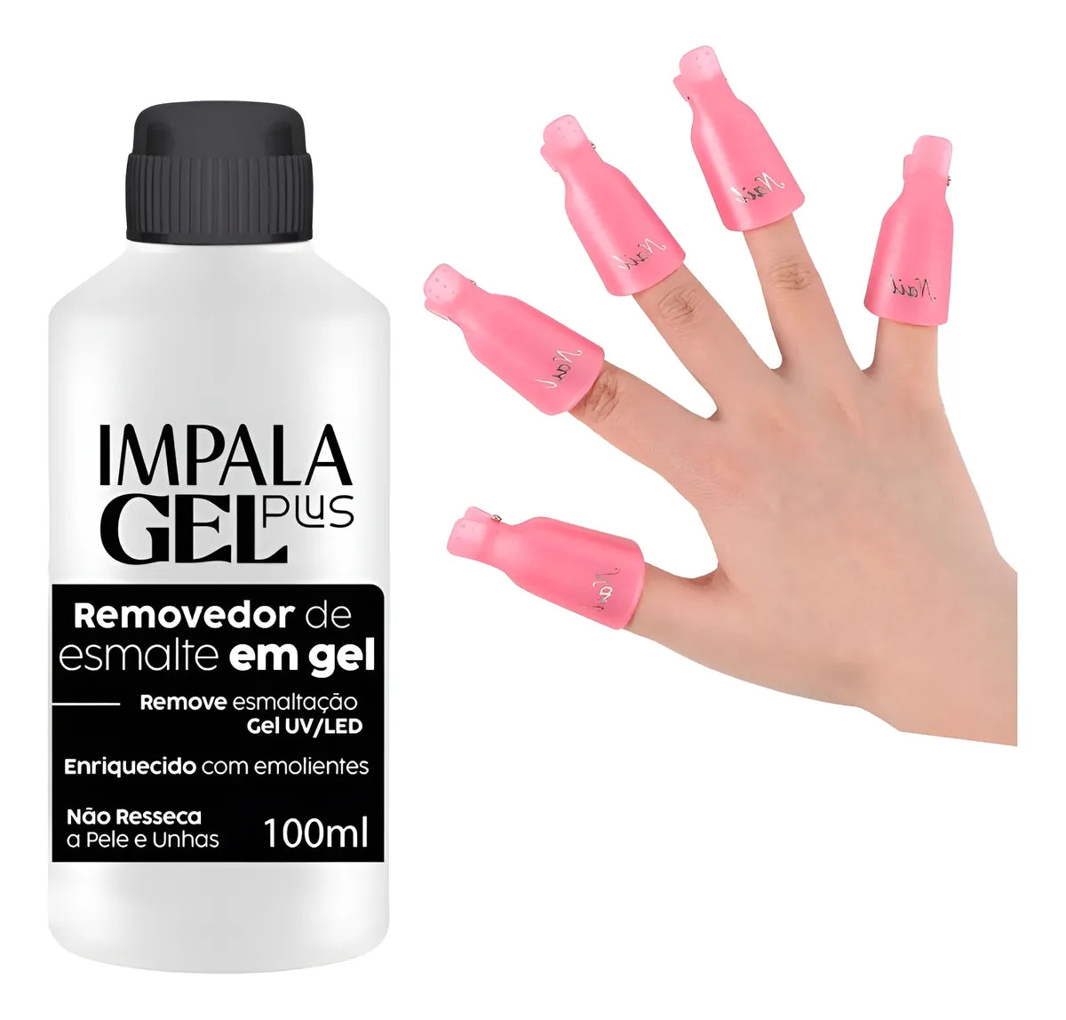 Kit Impala Removedor Esmalte Gel 100ml + 10 Dedeiras