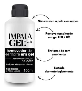 Kit Impala Removedor Esmalte Gel 100ml + 10 Dedeiras